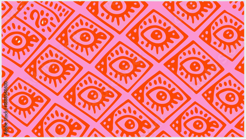 Vibrant pink and orange eye pattern design for creative projects