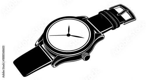 Classic Analog Wristwatch with Black Leather Strap.