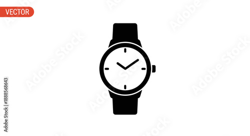 Classic Black Wristwatch Icon Isolated on White Background.