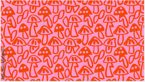 Vibrant pink mushroom pattern with playful orange designs