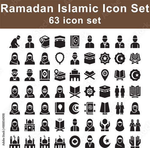 Ramadan Islamic Set with 63 Silhouette of People Mosques and Religious Symbols Keywords: Ramadan