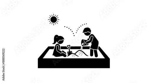 Children playing in a sandbox under the sun.