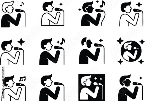 A diverse collection of male singer icons portraying different styles and musical elements on a white canvas