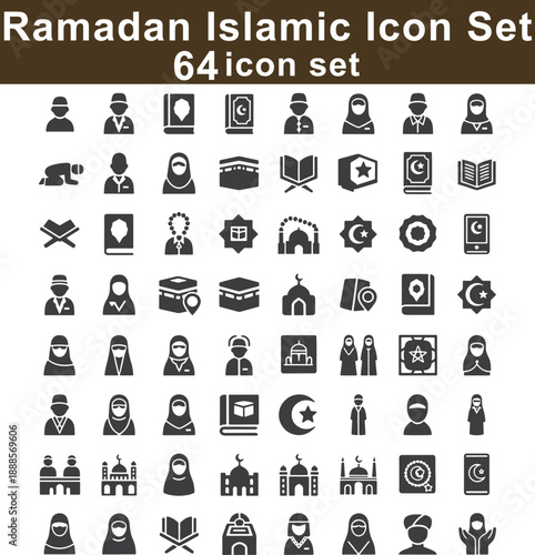 Ramadan Islamic Set Featuring 64 Silhouette of People Mosques and Religious Symbols Keywords