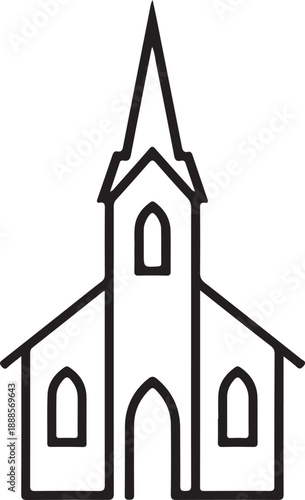 Church Building Outline Silhouette Minimal Christian Line Art Icon