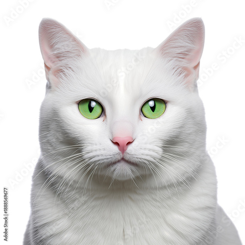 White Cat With Green Eyes Looking Straight