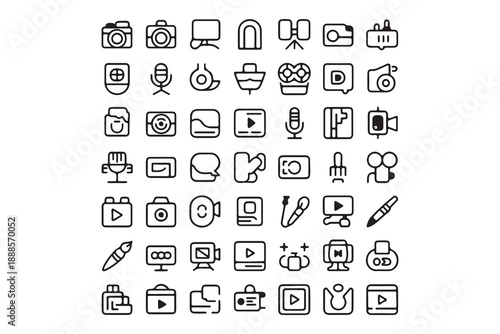 Video Content Creation and Live Streaming Line Icons Set