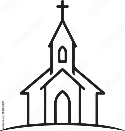 Church Building Outline Silhouette Minimal Christian Line Art Icon