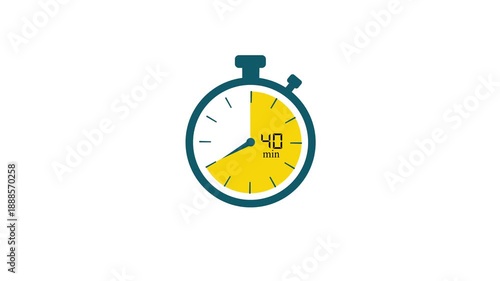 40 Minute Analog Clock Icon Animation - 40 Minutes Time Duration and Schedule Concept on Flat Animated Clock.