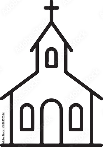 Church Building Outline Silhouette Minimal Christian Line Art Icon