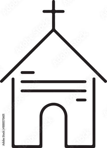 Church Building Outline Silhouette Minimal Christian Line Art Icon