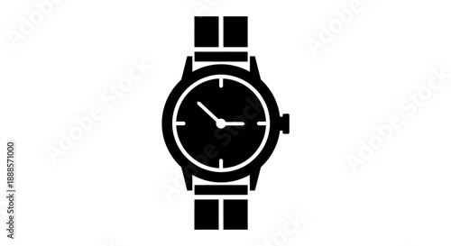 Classic Wristwatch Icon Silhouette Isolated On White.