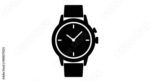 Classic Wristwatch Icon with Black Band and White Face.