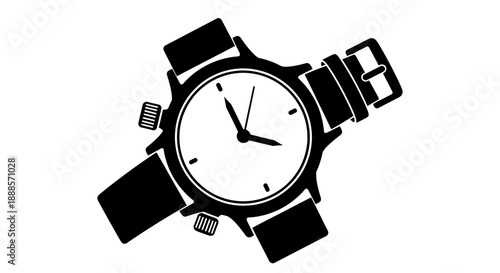 Classic Wristwatch Icon with Black Leather Strap.