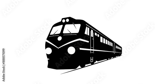 Classic Diesel Locomotive Train Silhouette on White Background.