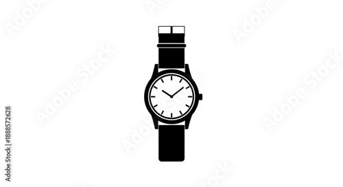 Classic Wristwatch with Black Strap Isolated on White Background.