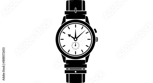 Classic Wristwatch with Leather Strap Black and White.