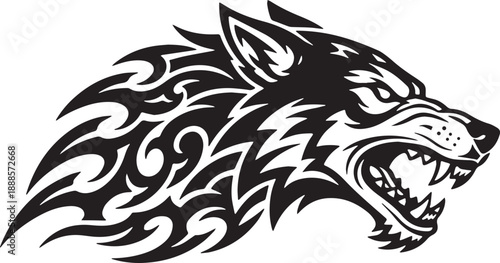 Black and white tribal wolf fire graphic for car stickers and plotter cut vinyl