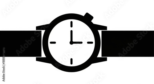 Classic Wristwatch with Black Strap Isolated on White Background.