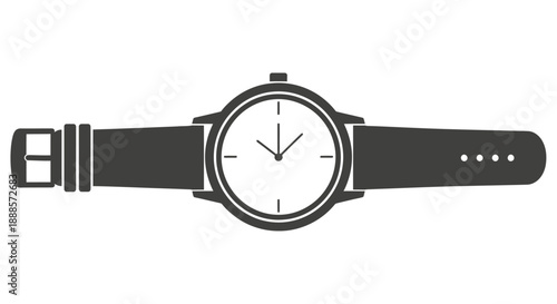 Classic Wristwatch with Leather Strap Isolated on White Background.