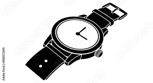 Classic Wristwatch with Leather Strap Isolated on White Background.