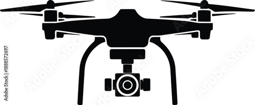 A sophisticated quadcopter drone featuring a mounted camera for aerial photography and video recording