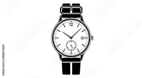 Classic Wristwatch with Black Strap and White Face.