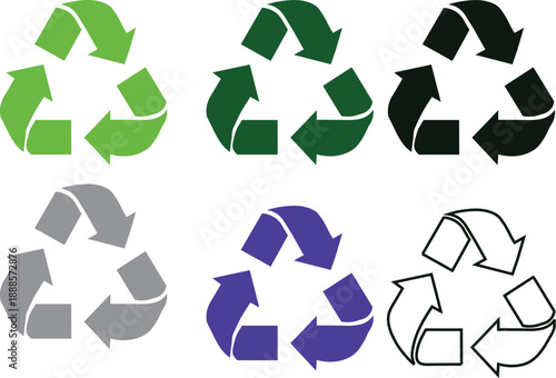 Diverse Vector Set of Green Recycling Icons and Symbols, Highlighting Environmental Conservation and Sustainable Waste Management Practices.