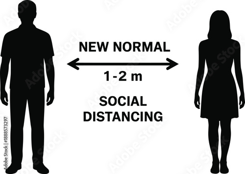 Of a man and woman practicing social distancing with text about the new normal silhouette