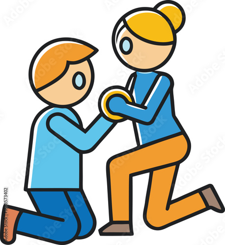 Stylized of a man proposing to a woman with a ring, on a white background, romantic, proposal, concept