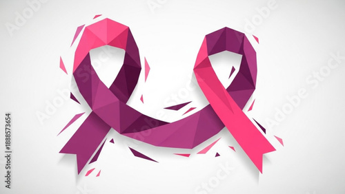 Breast cancer awareness ribbons in pink and purple for support and research campaigns globally