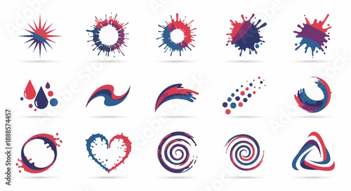 Collection of abstract graphic design elements and icons.