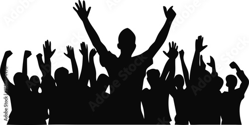 Silhouette Of A Crowd With Hands Raised