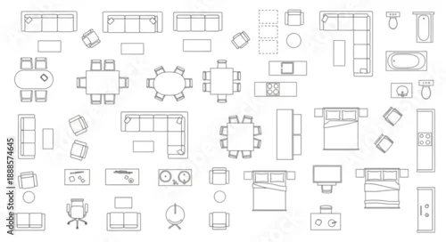 Obraz Collection of architectural floor plan drawings of furniture and rooms.