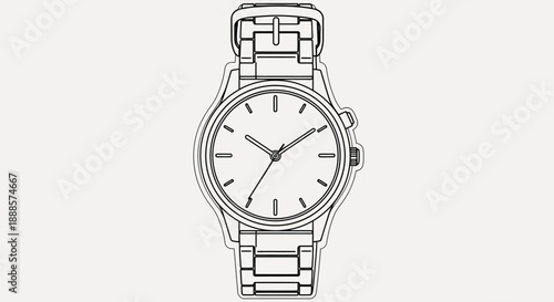 Classic Wristwatch with Metal Band Isolated on White Background.