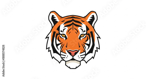 Close up illustration of a tigers face with orange and black stripes.