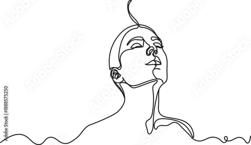 Person Taking Deep Breath in Continuous One Line Drawing, Mindfulness and Relaxation Wellness Concept