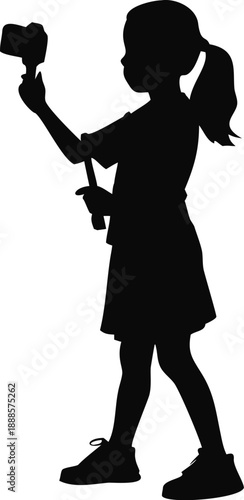 Girl Holding A Smartphone Recording Video Silhouette