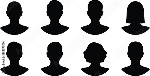 Collection of eight anonymous person silhouettes representing various male and female user profile icons