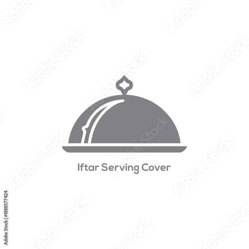 Gray cloche food cover icon for Iftar serving dish during Ramadan celebration and Islamic hospitality event with clean design
