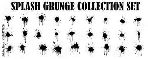 Abstract black blot object. hand drawing. Big splash collection bundle. Vector illustration