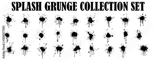 Abstract black blot object. hand drawing. Big splash collection bundle. Vector illustration
