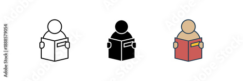 reader icon. Line, solid and filled outline colorful version, outline and filled vector sign. Idea Symbol, logo illustration. Vector graphics