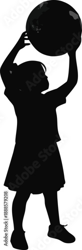 Girl Holding A Globe Above Her Head Silhouette