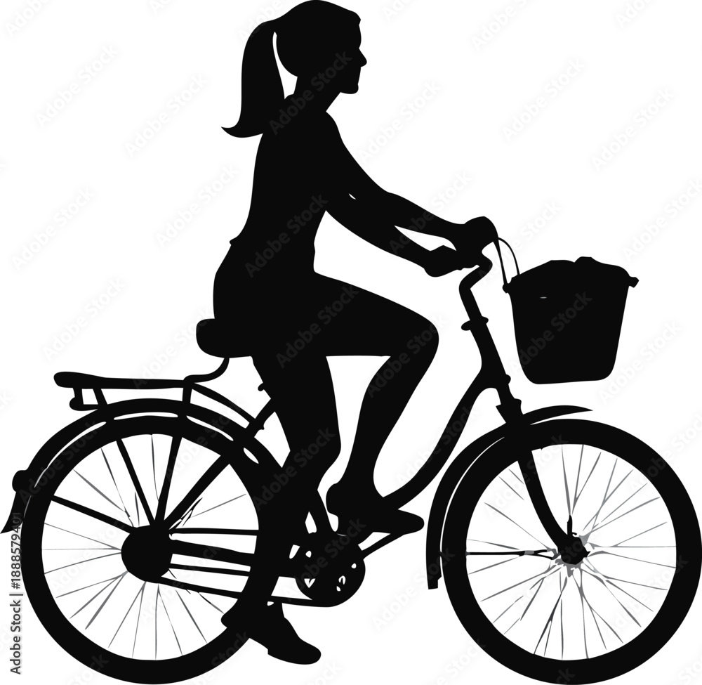 Obraz premium Silhouette Of A Woman Riding A Bicycle With A Basket