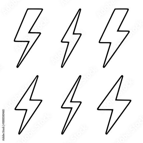Set of modern lightning bolt icons in sleek black outline style