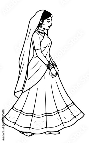Elegant Indian woman in traditional dress with veil and jewelry