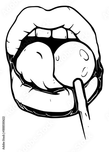 Close-up of lips biting a pencil in black and white