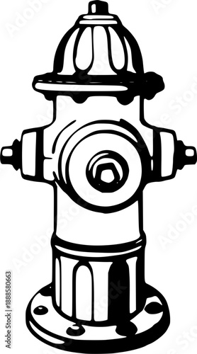 Classic fire hydrant in detailed black and white illustration