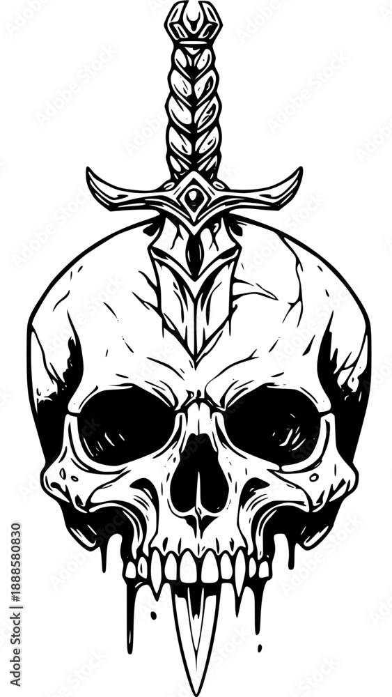 Obraz premium Dramatic skull with sword through it in dark fantasy style